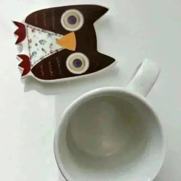 Disaster Design UK Blue White Small Owl Illustrated Tea Mug with Top Lid  Cover - Picture 14 of 15